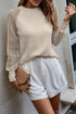 Striped Sheer Ribbed Mesh Long Sleeve Crew Neck Top